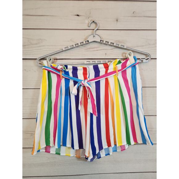 NWT New York &‎ Company Multicolor High Waisted Stripe Paperbag Short Size XXL - Picture 1 of 8